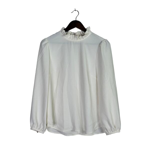 J.Crew Ruffle Neck Back Button Keyhole Balloon Long Sleeves Blouse M Cream #3302 - Picture 1 of 14